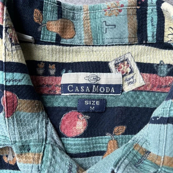 Casa Moda Fruit Print Short Sleeve Hawaii Button Down Shirt Size M - Picture 4 of 12